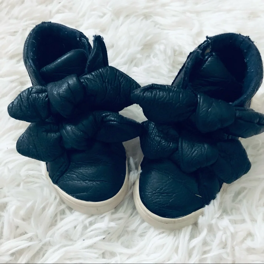 Zara Toddler Girls Navy Bow High Top Sneakers euro 23 - Picture 2 of 3
